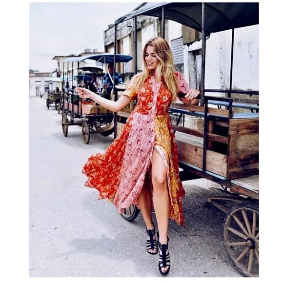 Zara Dresses & Skirts - Zara Boho Multicolor Long Floral Patchwork Dress Size S